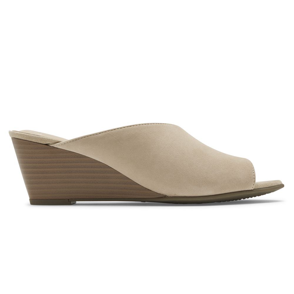 Rockport Total Motion Taylor Asymmetrical Wedges - Womens Slides - Beige - NZ (JAS-183490)